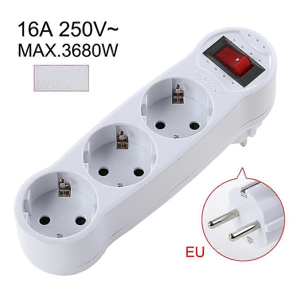 EU Plug 1 to 3 Ways 16A 250V Adapter Conversion Expansion Power Socket Outlet