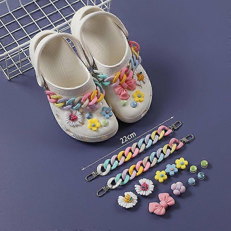 11PCS Bling Solid Rhinestone Shoes 1 Set Fruit Flower Chains Cute Croc Charms