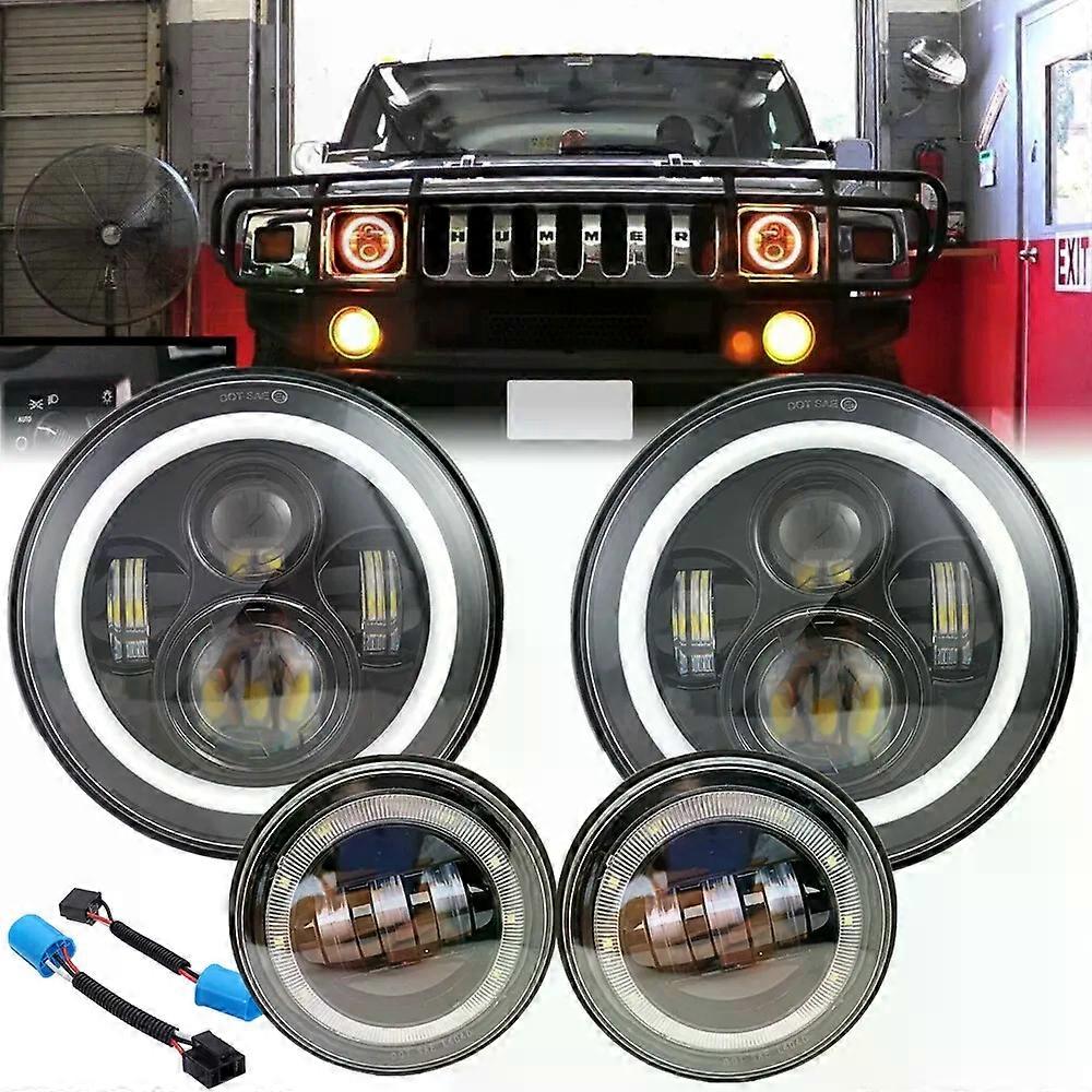 بالنسبة لعام 2003-2009 Hummer H2 Round 7 inch Led Healight مع مصابيح الضباب الدائرية الهالة البيضاء DRL تجديد ملحقات السيارة