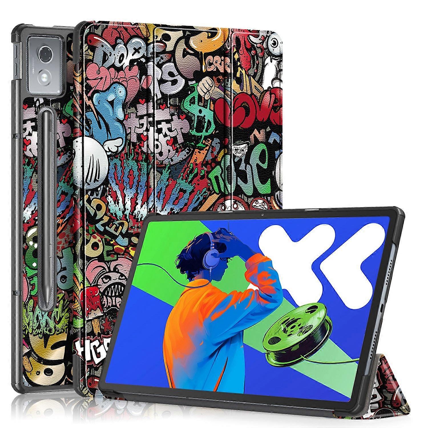 Custer Coloured Drawing 3-folding Leather Smart Tablet Case
