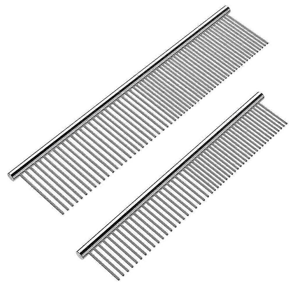 Professional Grooming Tool - 2 Pack Dog Combs With Rounded Ends Stainless Steel Teeth