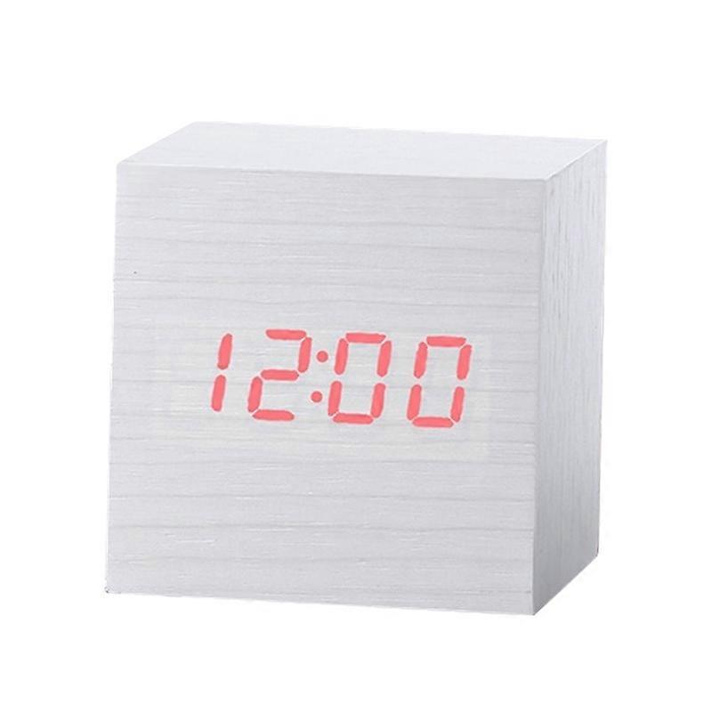 Multicolor Sounds Control Wooden Clock Modern Digital LED Desk Alarm Clock Thermometer Timer White Red