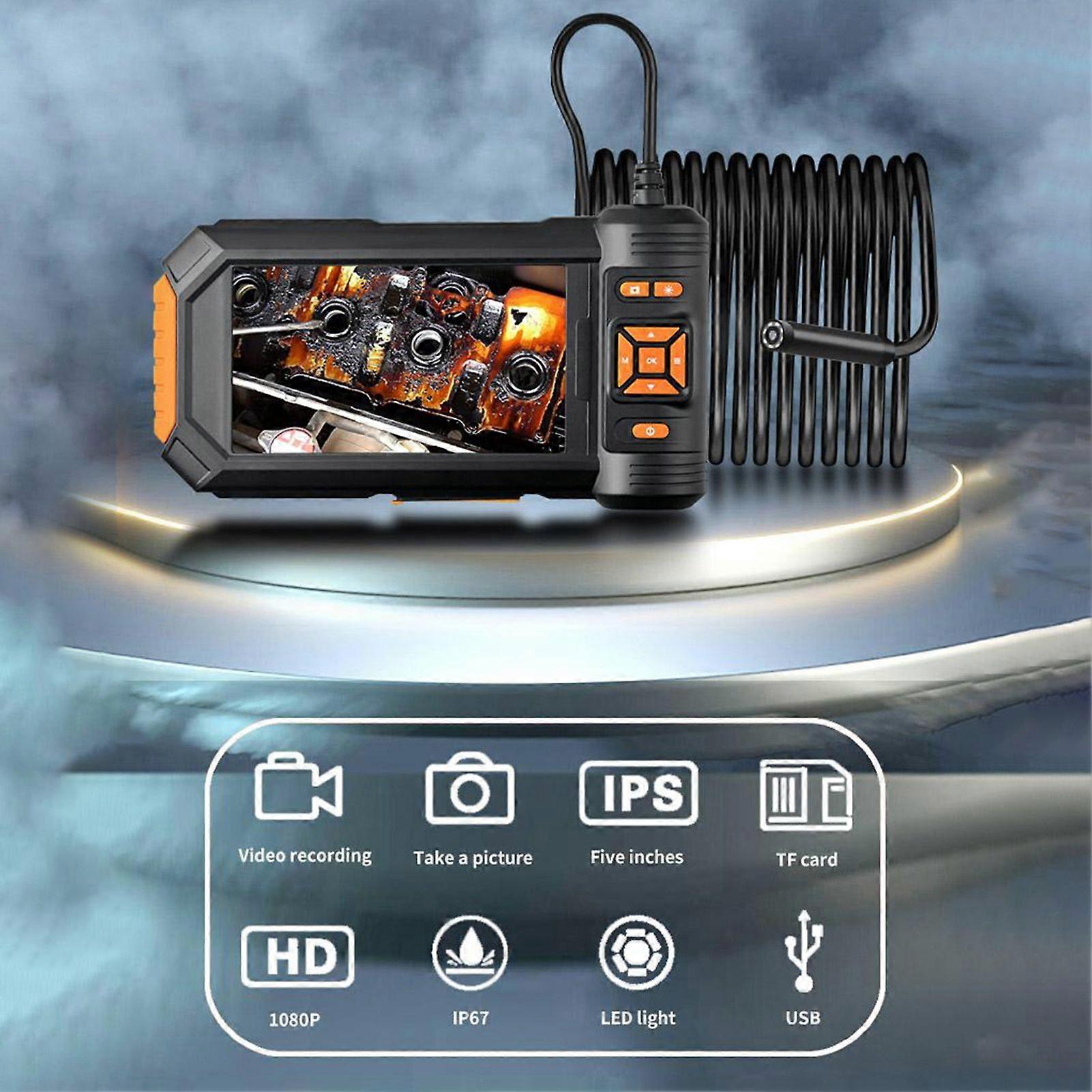 Endoscope Camera with Light, HD 1080P Borescope with 5'' LCD Screen 8 Adjustable LED Lights Bracket, Dual~Lens Inspection Camera with 16.4ft Rigid Cor