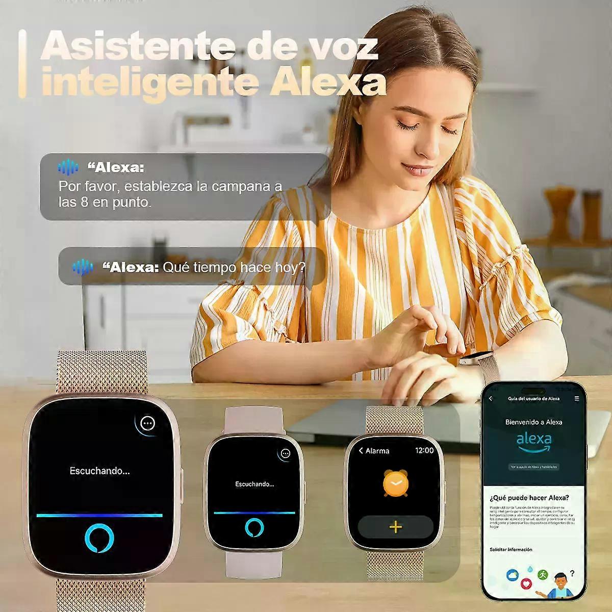 Smartwatch Reloj Inteligente Alexa Bluetooth Llamada 1.83 Polegadas Idw26 Correa Mesh Magntica Color Dorado Ip68