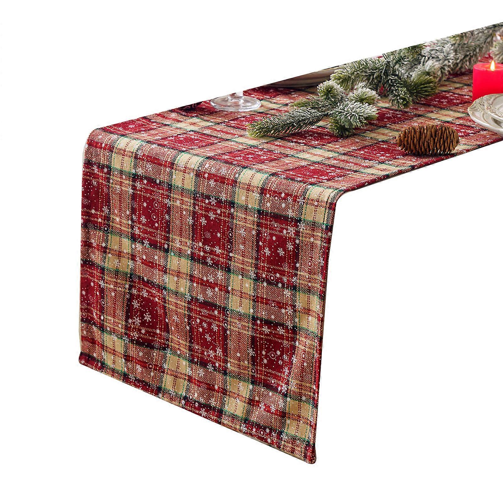 Snowflake Plaid Table Runner Christmas Table Runners Placemat Tablecloth for Bridal Shower Party Cake Tables Home Decor 40*180cm