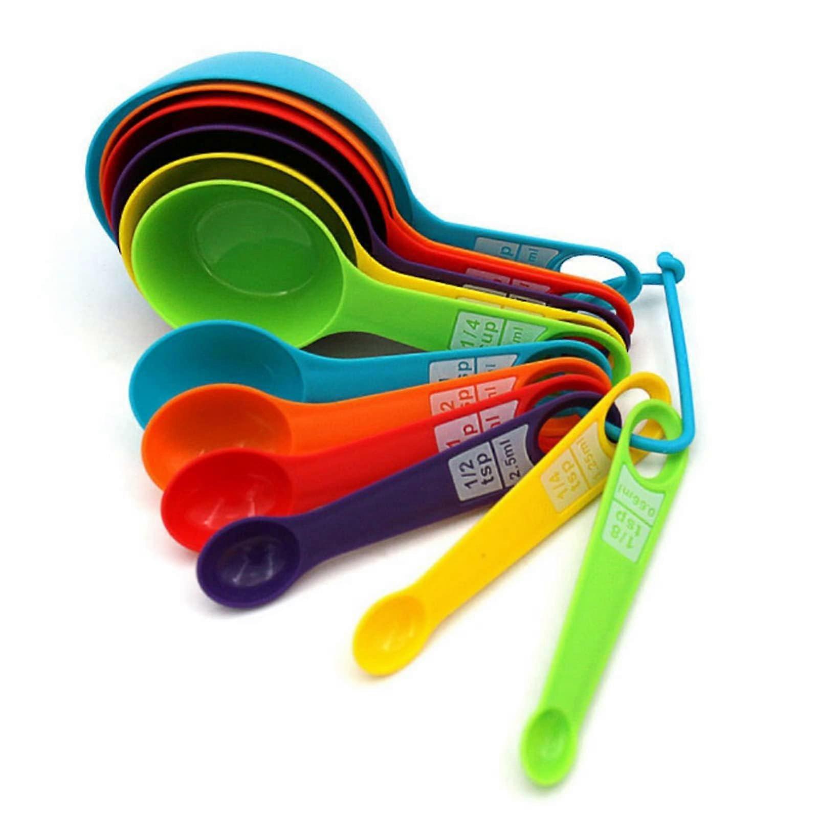 12 Set Colorful Measuring Cups and Spoons Nesting for Dry and Liquid Ingredients, Durable Plastic, Multi-Size Options