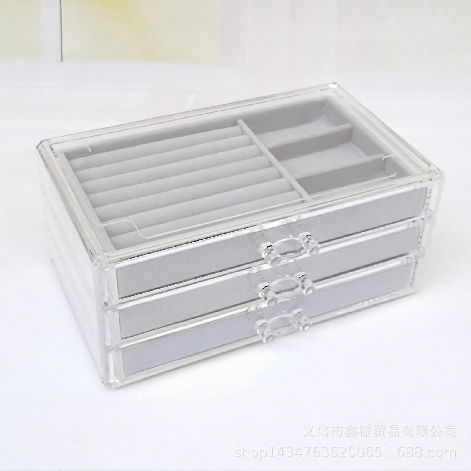 Gray Jewelry Organizer Box with 3 Layers and Transparent Design for Earrings Storage in Bedrooms and Dining Rooms