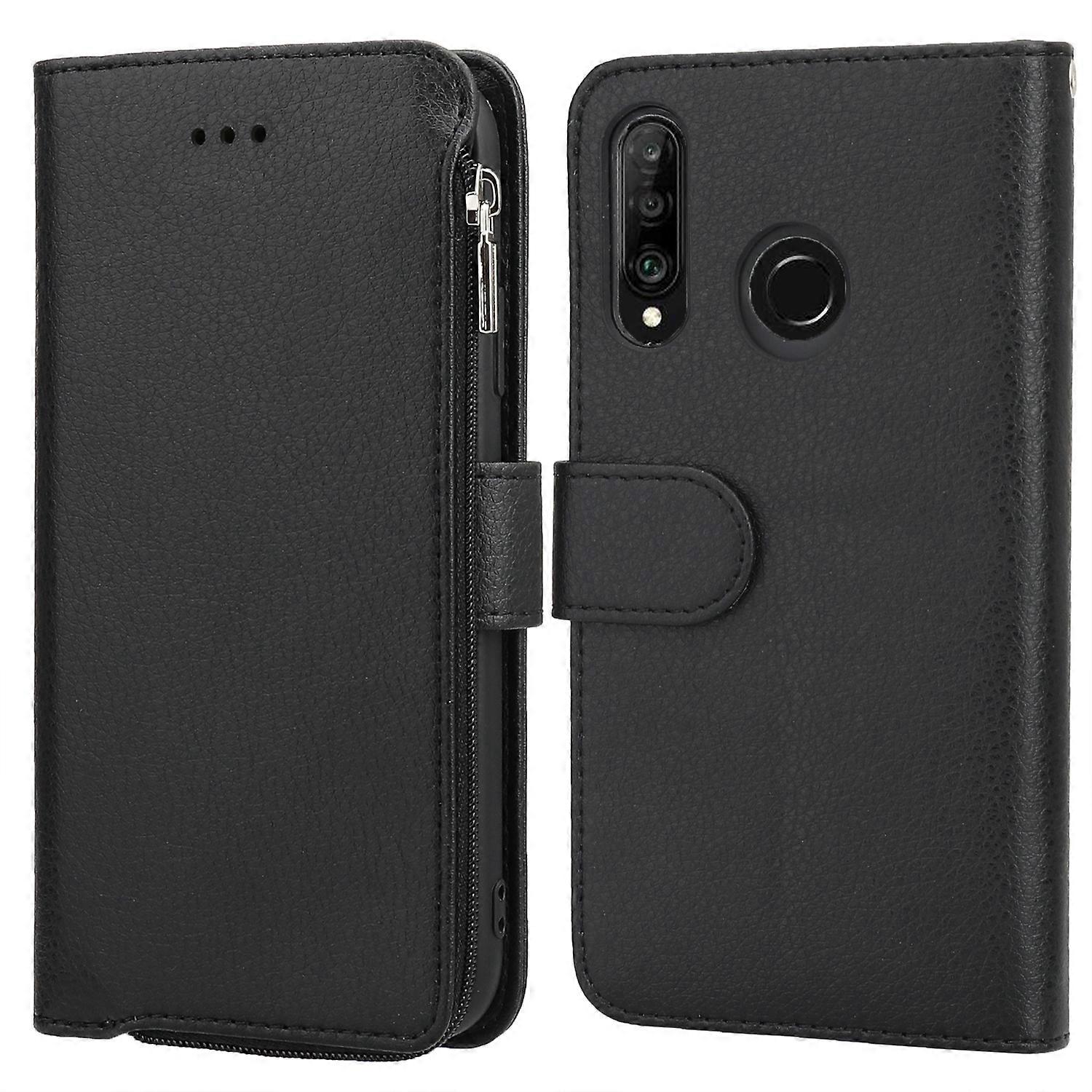 For Huawei P30 Lite Microfiber Zipper Horizontal Flip Leather Case