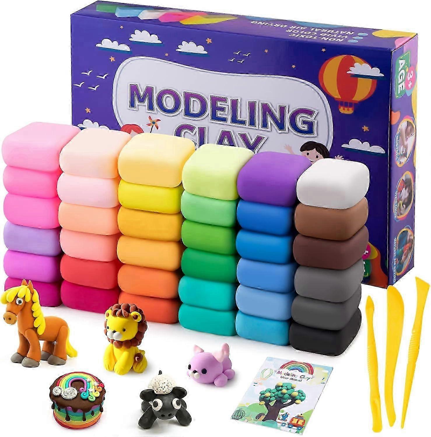 Air Dry Clay, 24 Colors Modeling Clay Kit with 3 Sculpting Tools, Magic Foam Clay for Kids and Adult