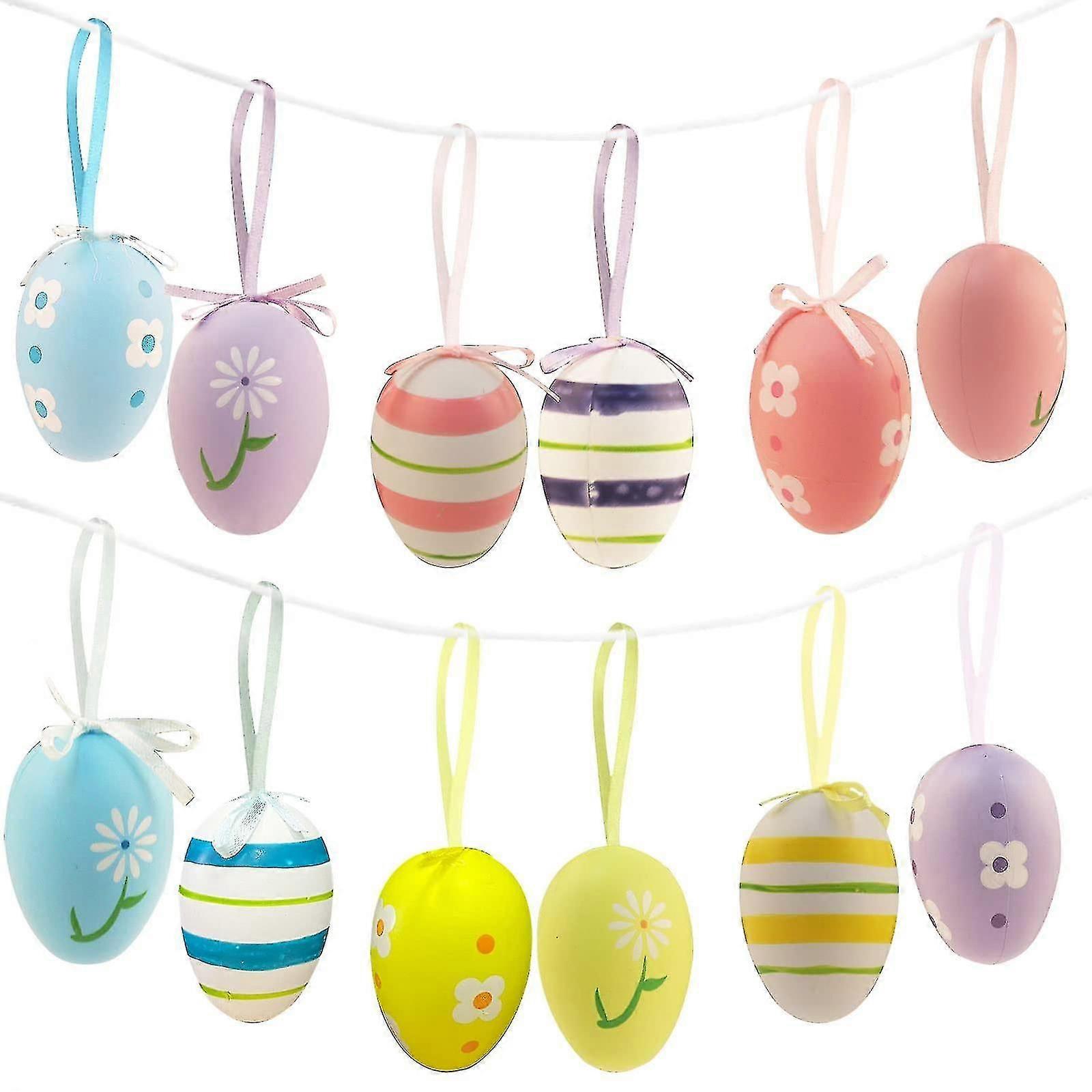 Plastic Decorative Eggs Pack Of 12 Easter Eggs With Ribbons Crafts Decorative Easter Easter Eggs Hanging Spring Decorations Decorative Easter Eggs Wit