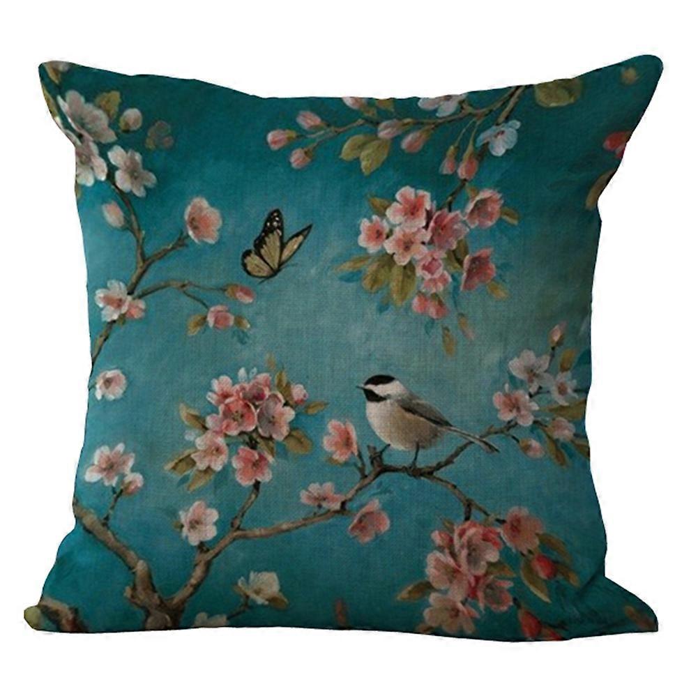 Flower & Bird Pattern Cushion Cover Sofa Comfortable Pillow Case Home