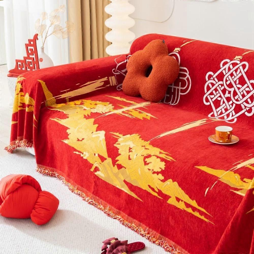Chinese New Year Red Sofa Cover Towel New Sofa Cushion Lazy One Piece of Four Seasons Universal Chenille Blanket Carpet