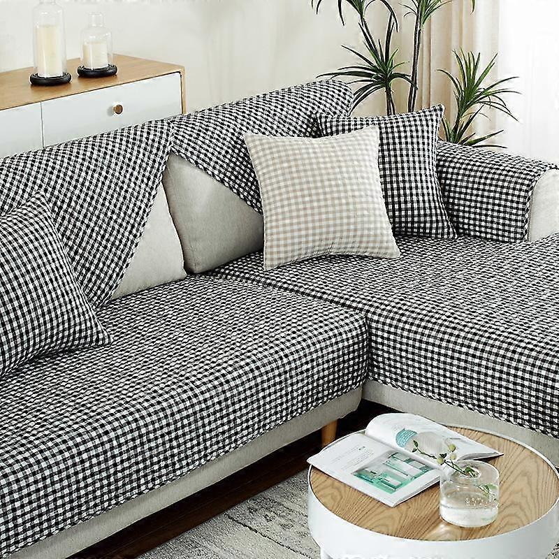 Pure Cotton Sofa Cushion Fabric, All-season Universal, Simple Grid Seat Cushion, All Cotton Sofa Cover, Sofa Towel Cover, Cloth Cushion
