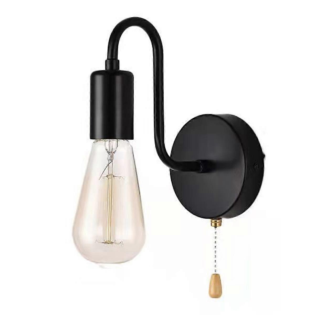 Adjustable Light Direction Wall Lamp, Pull Chain for Easy Access, Nordic Style Design, Easy To Install E27 Base Industrial Bedroom Lighting (Black)