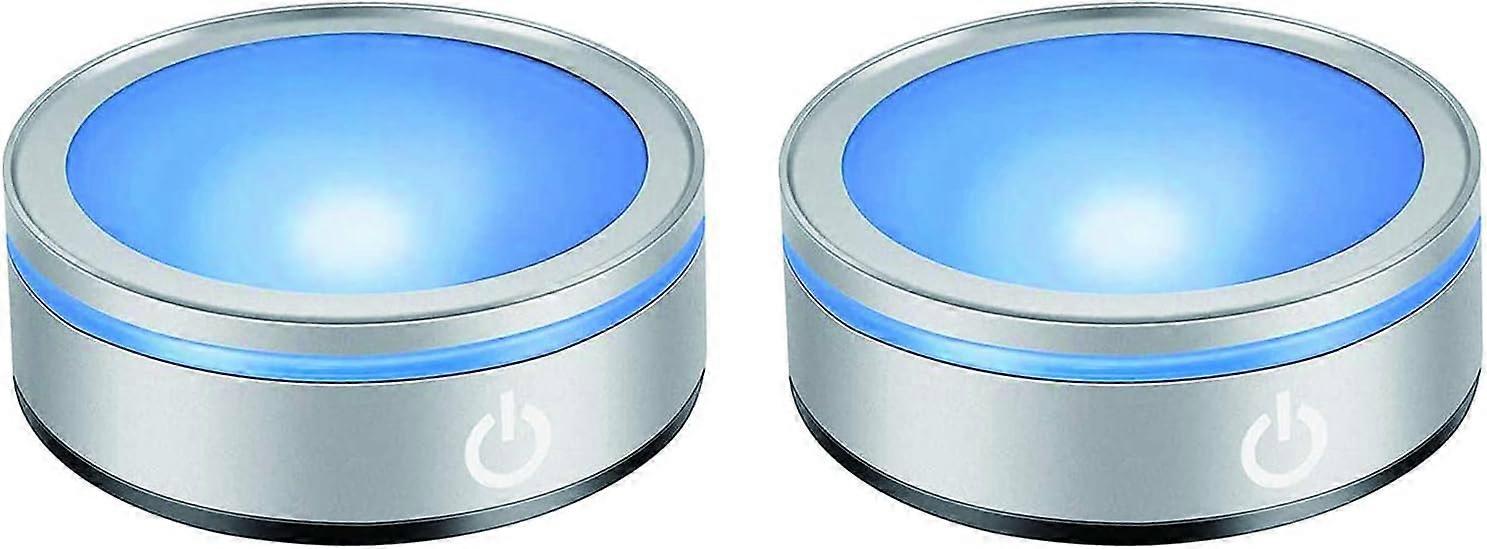 2 Pack Multicolor Round LED Light Stand for 3D Crystal Glass Show with Sensitive Touch Switch [Energy Class A+] (2 Pack Flat Base)