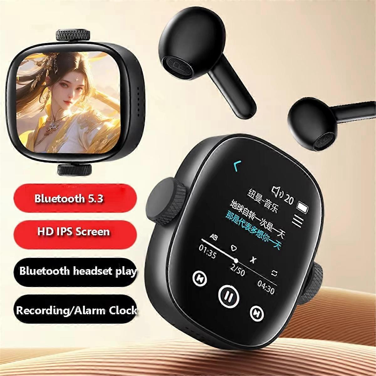 64GB Mini Touch Screen Bluetooth5.3 MP3 Player Hifi Lossless Music Video Player Recorder with Alarm Clock