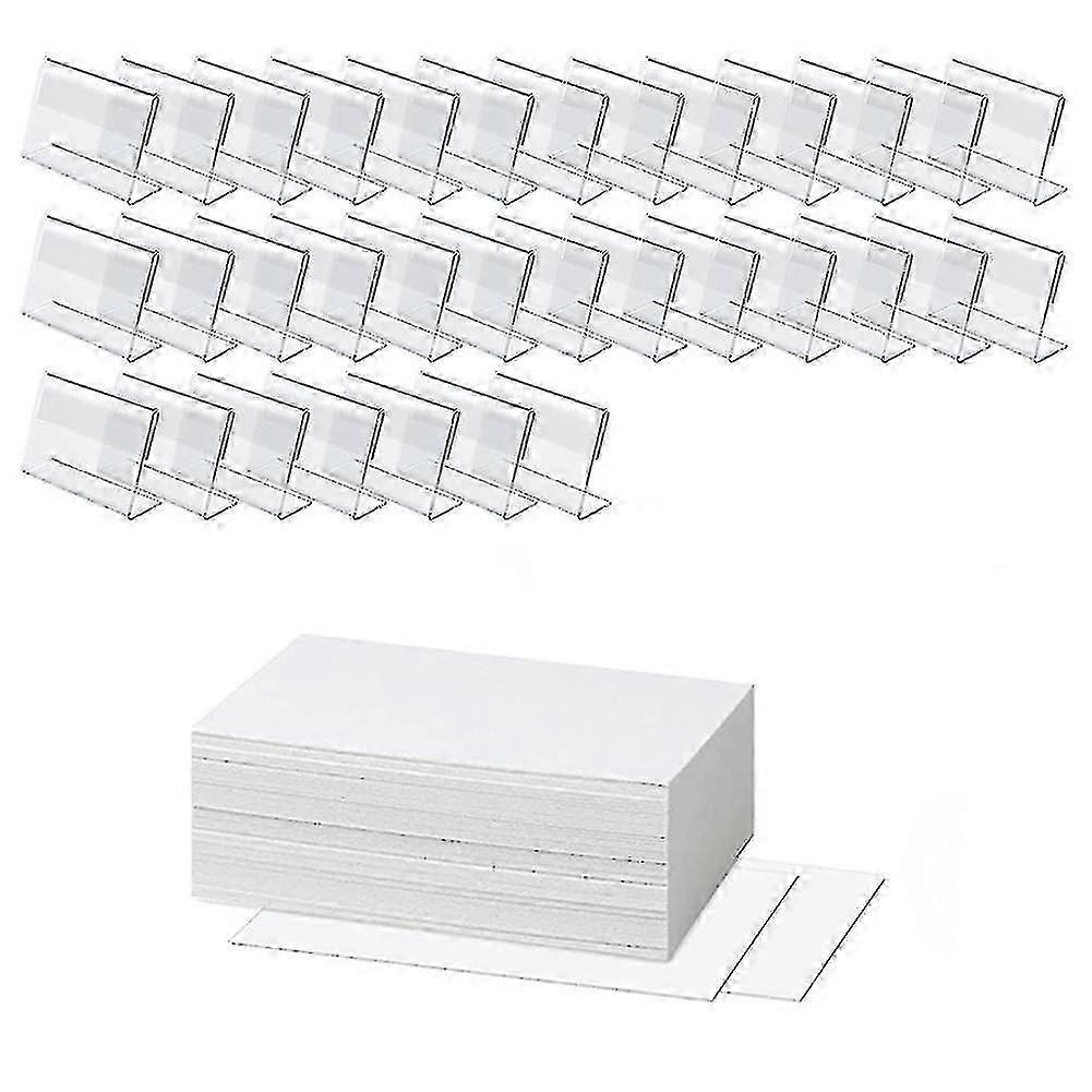 50 Pcs Mini Clear Display Holder With 50 Pcs Labels,horizontal Slanted L-shape Plastic Name Card (6