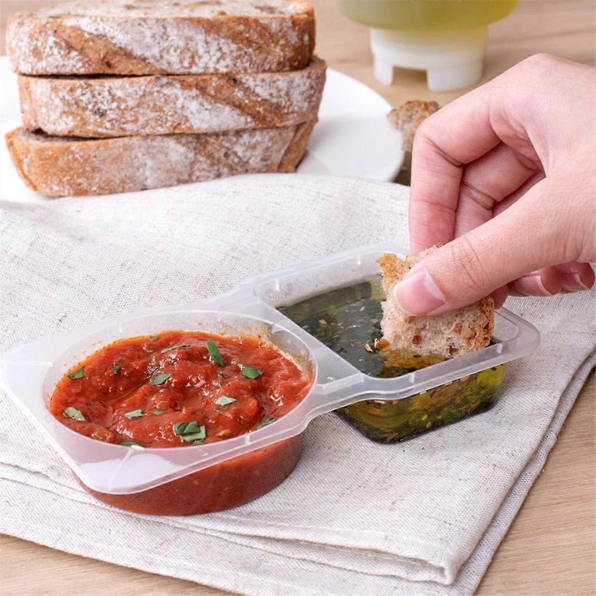 Double Compartment Condiment Container with Lids - 3 Oz 2 Compartment Snack Containers Reusable Sauc