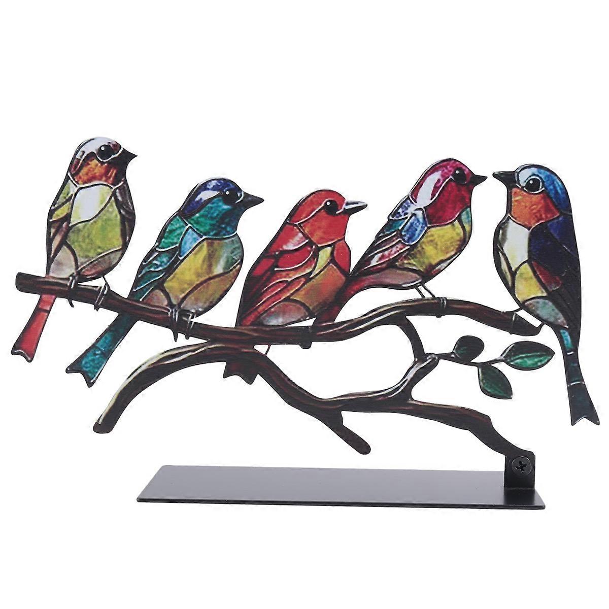 Stained Birds on Branch Desktop Ornaments, Stained Bird Iron Ornament