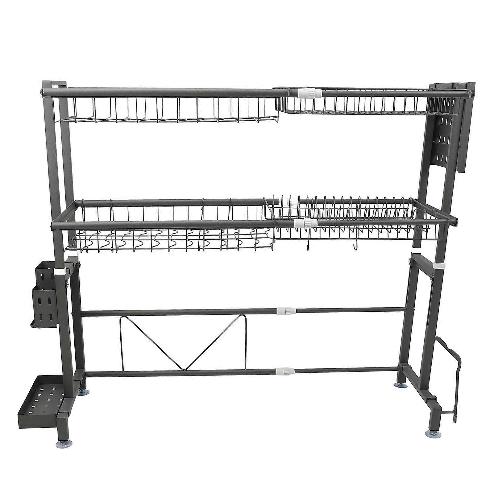 Stainless Steel Double Layers Stretchable Dish Rack for Kitchen Storage