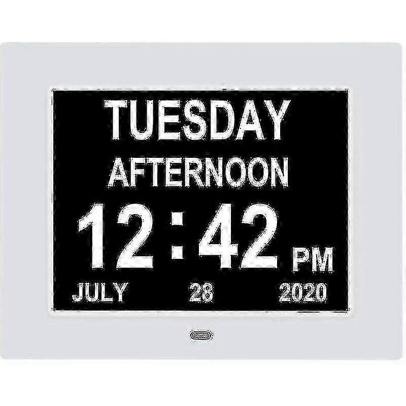 Extra Large Digital Calendar Clock with Date, Time, Day of Week - Dementia Clocks for Visually Impaired Seniors, Battery Backup + 8 Alarm