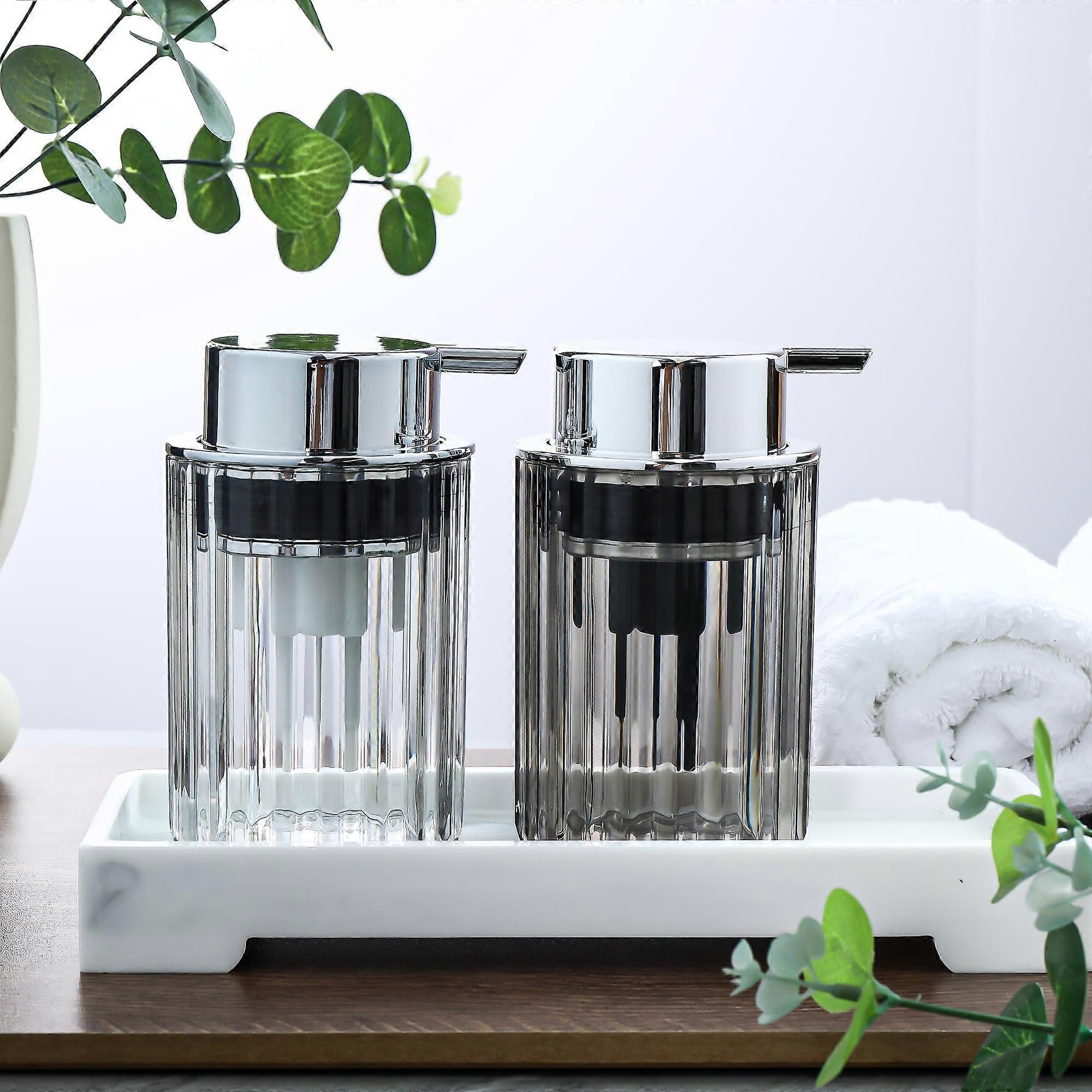 7 Oz Modern Plastic Foaming Soap Dispenser Set for Bathroom Clear & Gray