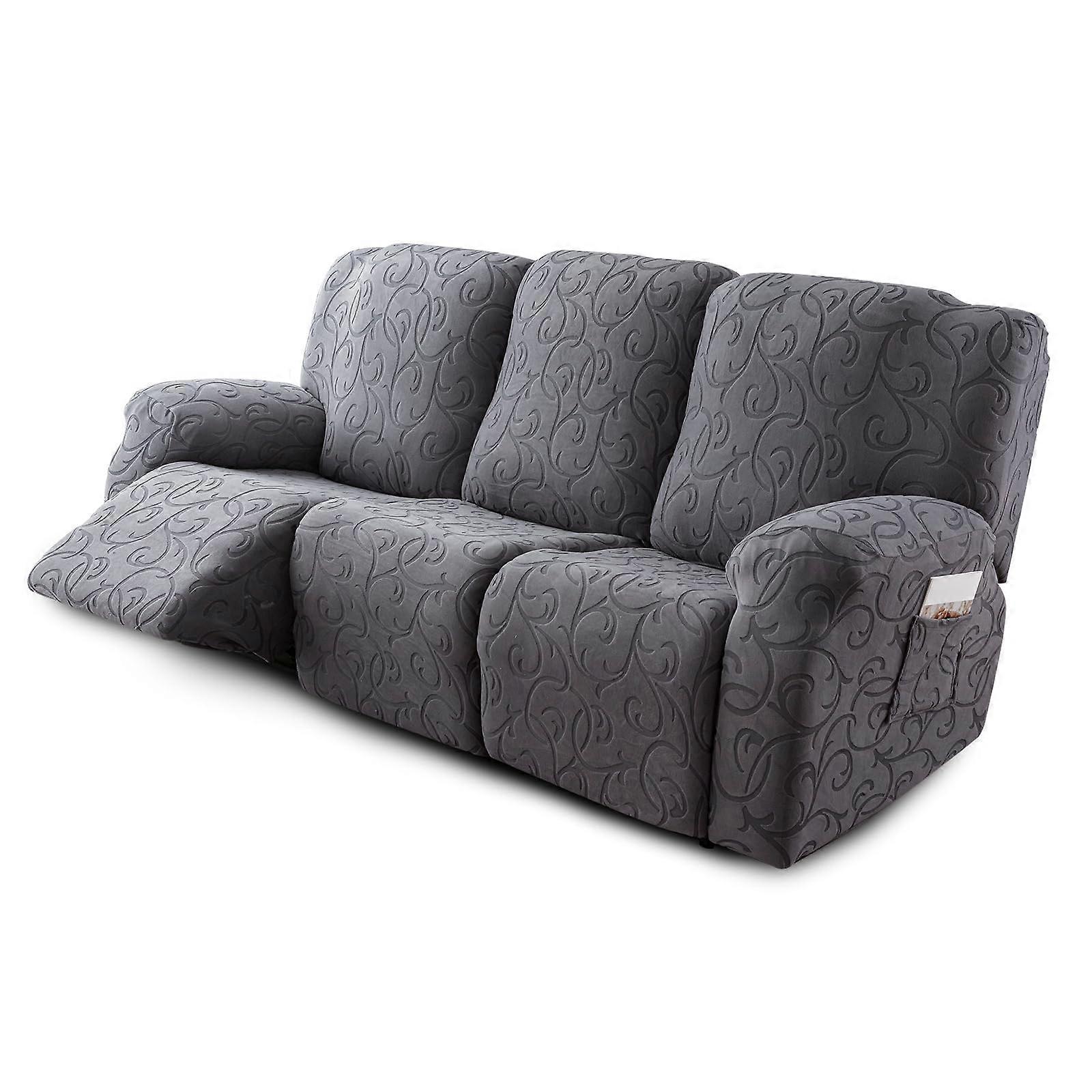 Cross-Sectional Sofa Slipcover for 3-Seater Recliner with 5-Piece Pillow, Soft Jacquard Faux Fabric Dog Protector Cover
