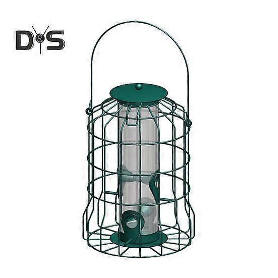 Hanging Caged Bird Feeder Squirrel Proof Chew Proof Rust Proof 4-Port Wild Bird Feeders Weather Resistant Feeder Cage for Garden Backyard