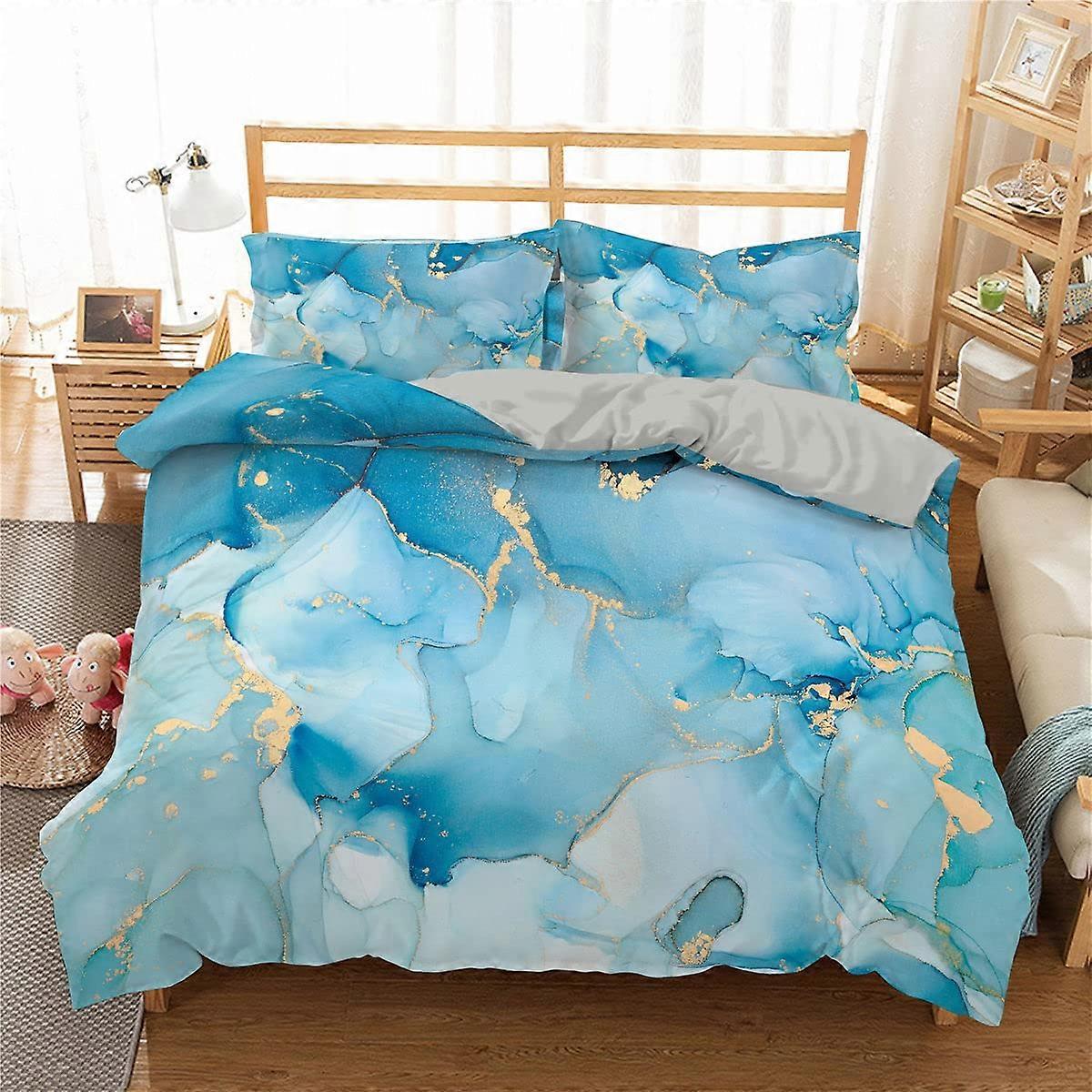 Marble Print Duvet Cover Set, Soft Pastel Toned Abstract Wavy Pattern Ottoman Influences