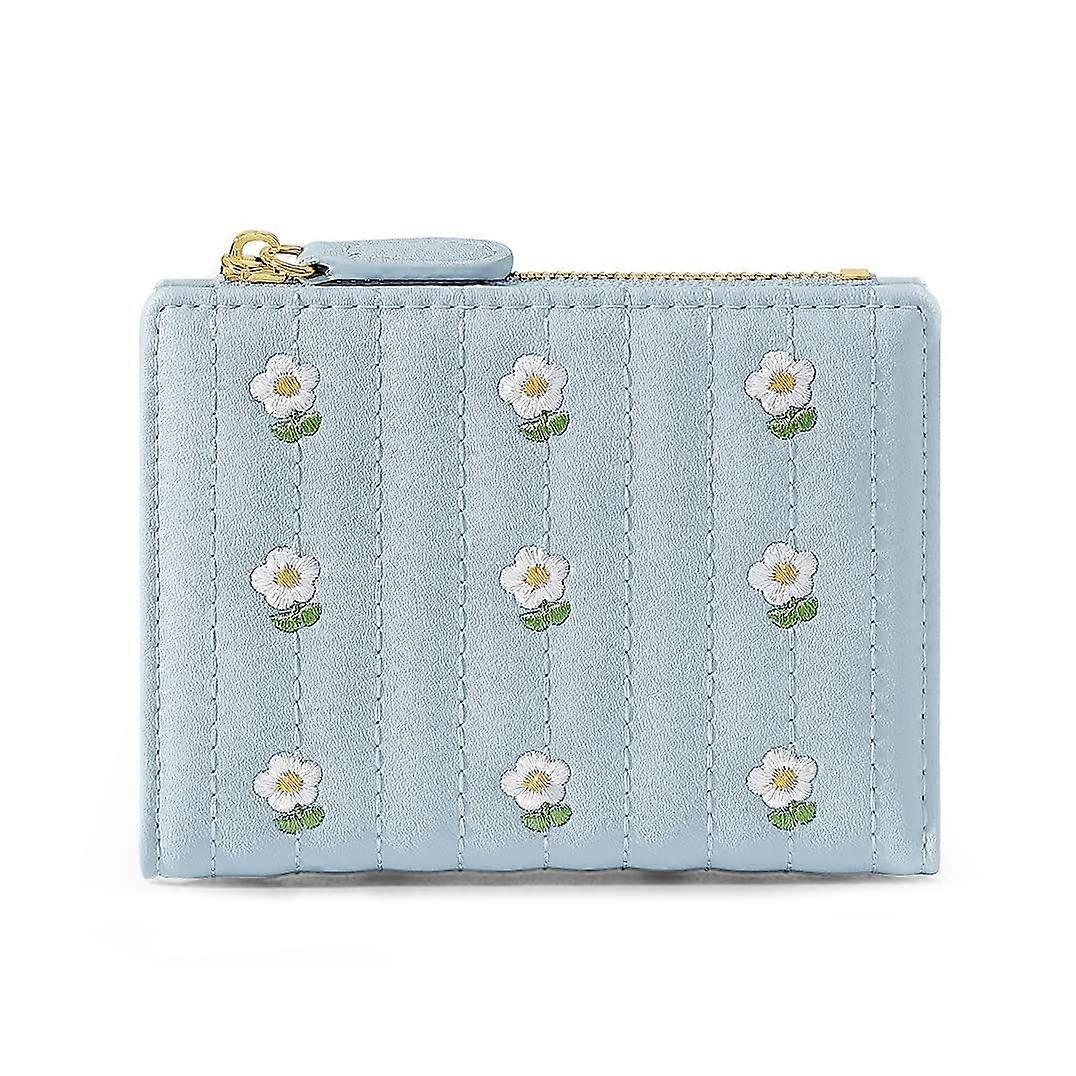 Small wallet women's tri-fold wallet coin bag flower print card holder coin purse with ID window elegant youthful and cute - flower - light gray