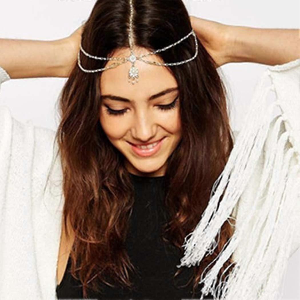 女性ヘッドチェーンゴールドトーンラインストーンクリスタルブライダルヘッドチェーン結婚式のヘアアクセサリーコスチュームジュエリーヘッドバンドベリーダンスまたは1920年代ファッションスタイルパー