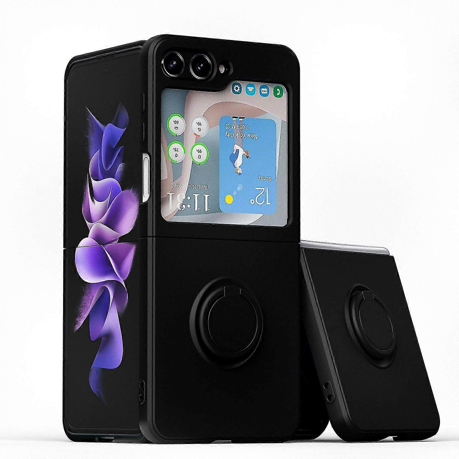 Durable Solid Color Case for Samsung Galaxy Z Flip 5, Flexible TPU Full Protection Cover with Convenient Ring Kickstand