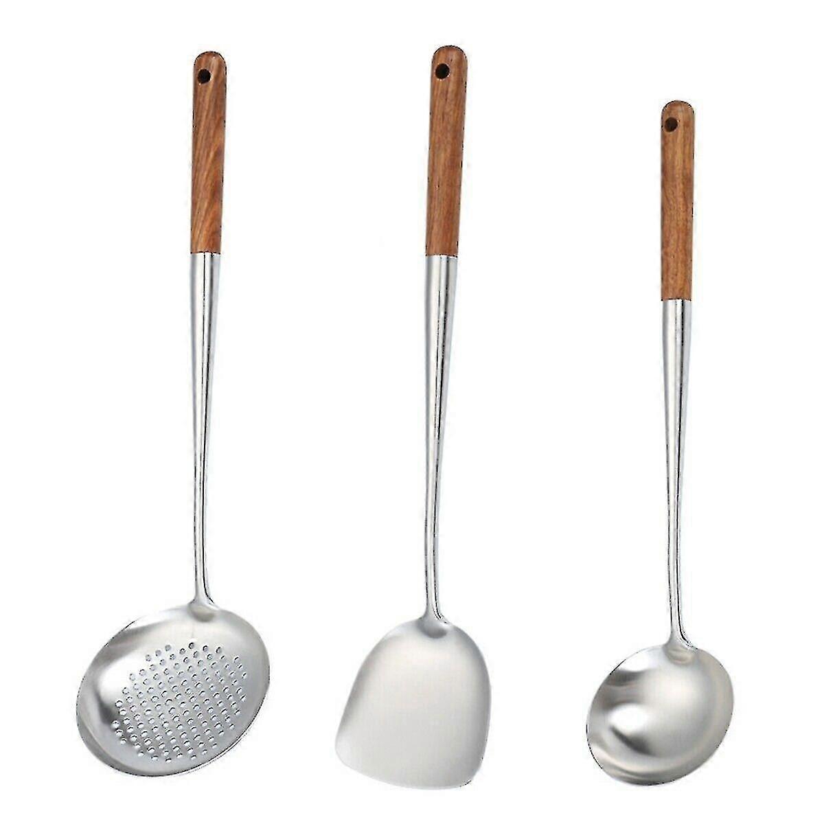Wok Spatel Ladle Set Long Handle Wok Spatula / Turner &Øse rustfritt stål