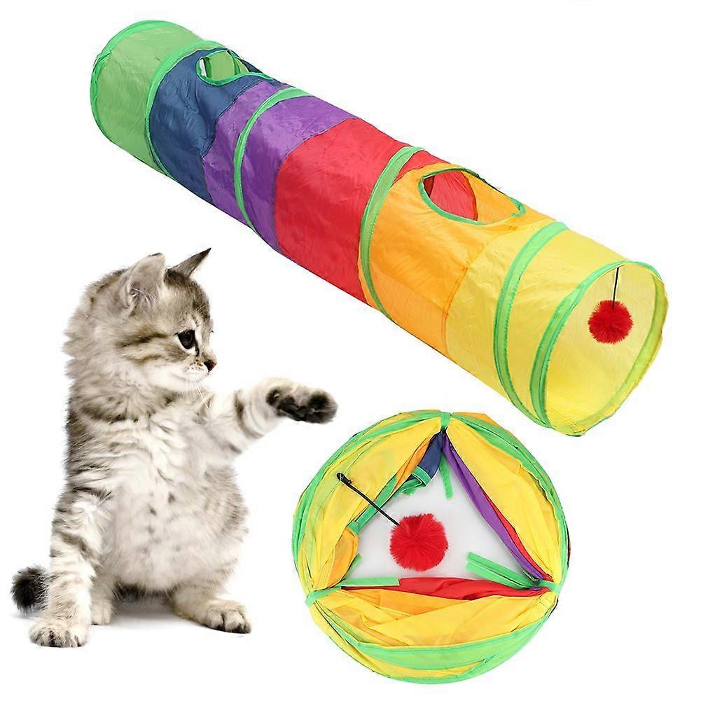 SSRGV Pet Cat Polyester Foldable Multicolor Single Pass Tunnel with Plush Ball Toy