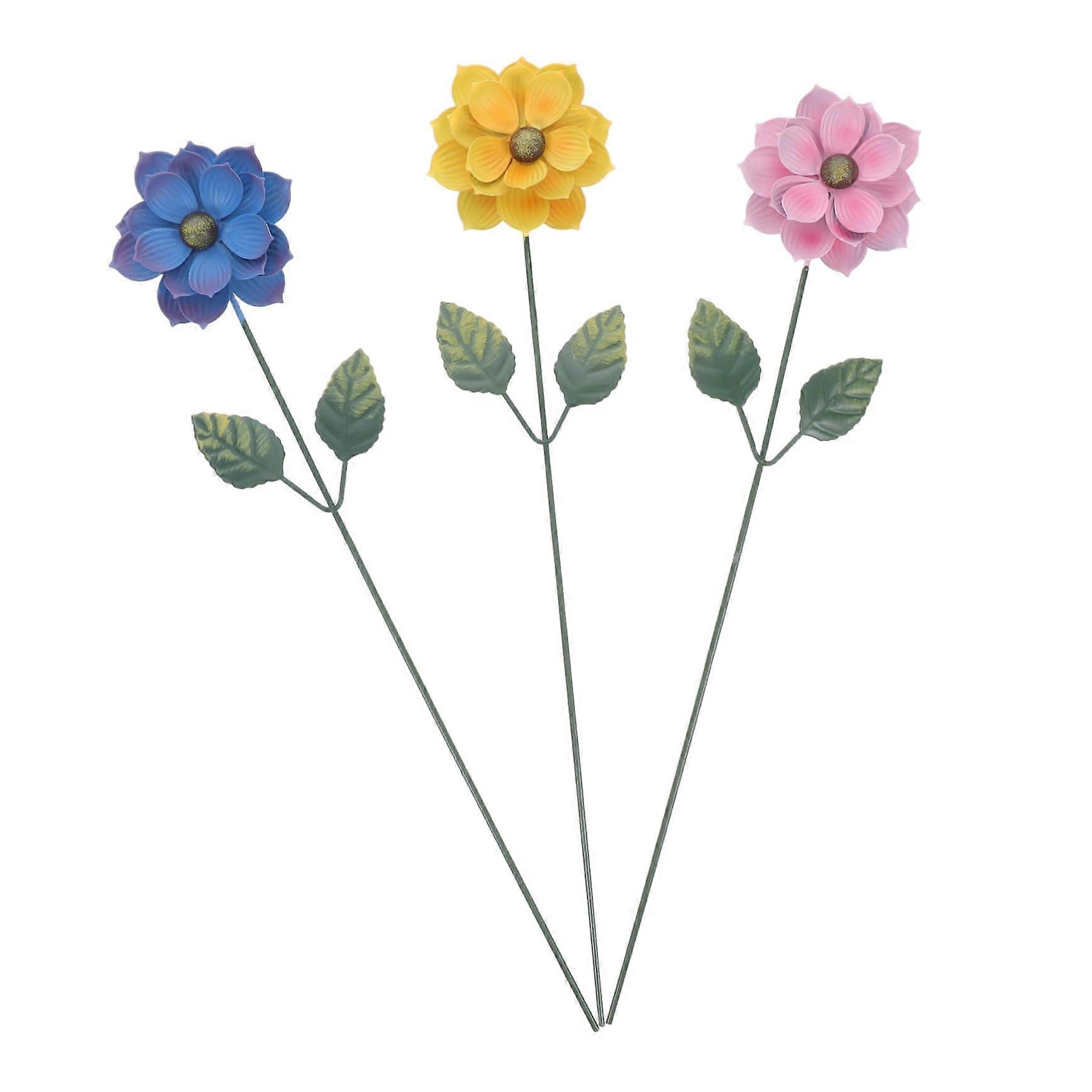 3pc Metal Decorative Stakes for Lawn and Patio - Outdoor Garden Decor with Spring Flower Design, Durable and Stylish