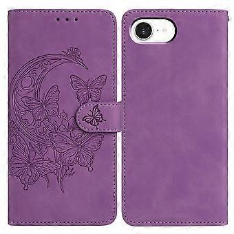 Compatible For iPhone 16e Case Butterfly Flower Imprinted PU Leather Wallet Stand Phone Cover