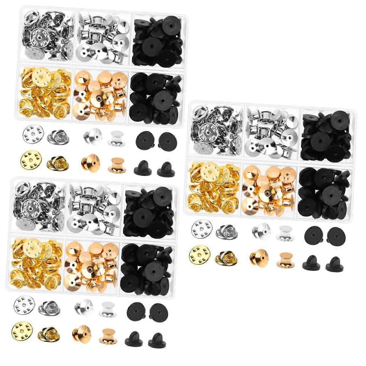 3 Boxes Pin Holder Locks Kit with Pins, Reel Wire, Chain, Cotter Lanyard, Badge Backings, Clutch and Safety Backs