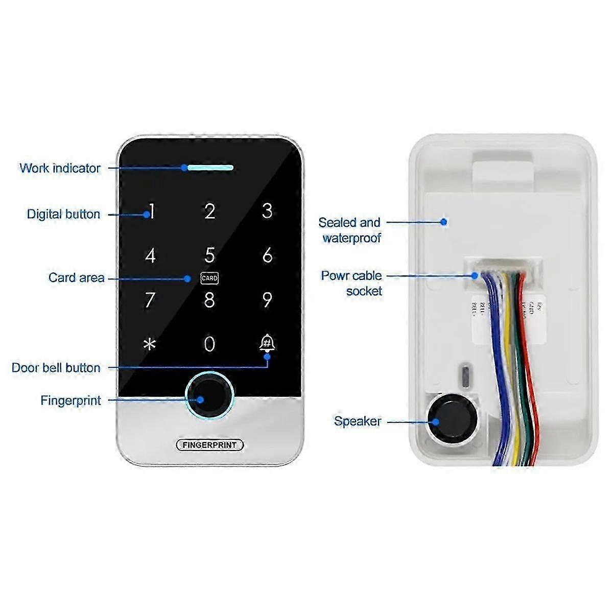 Bluetooth Tuya APP Smart Fingerprint RFID Access Control Keypad Touch IP65 Waterproof 13.56MHz Door