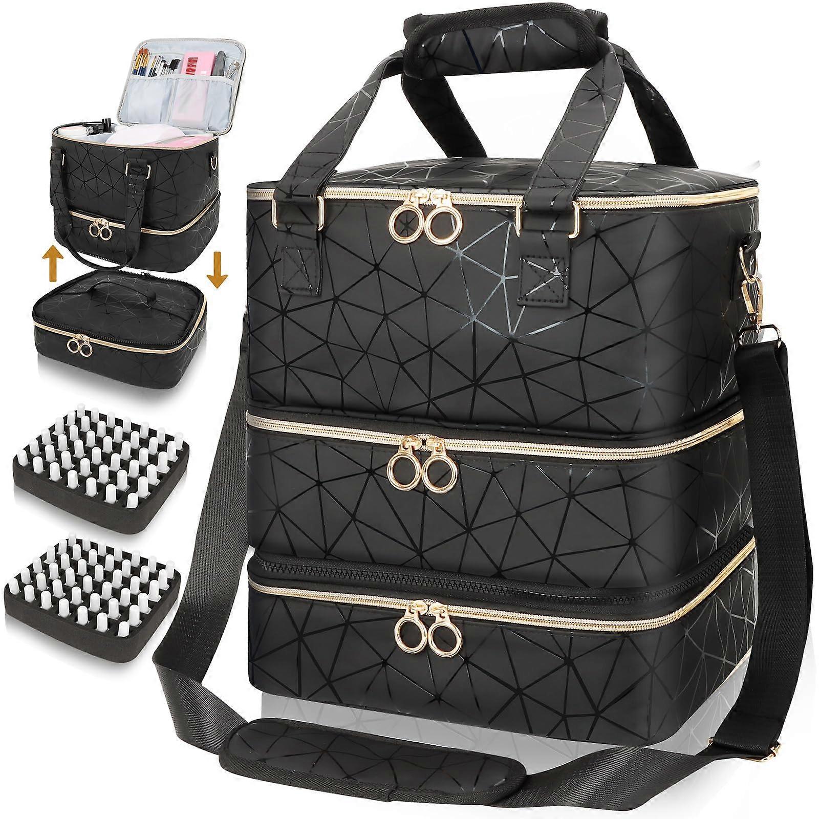 Nail Polish Organizer Bag Holds 84 Bottles Nail Lamp, 3 Layers Storage Case