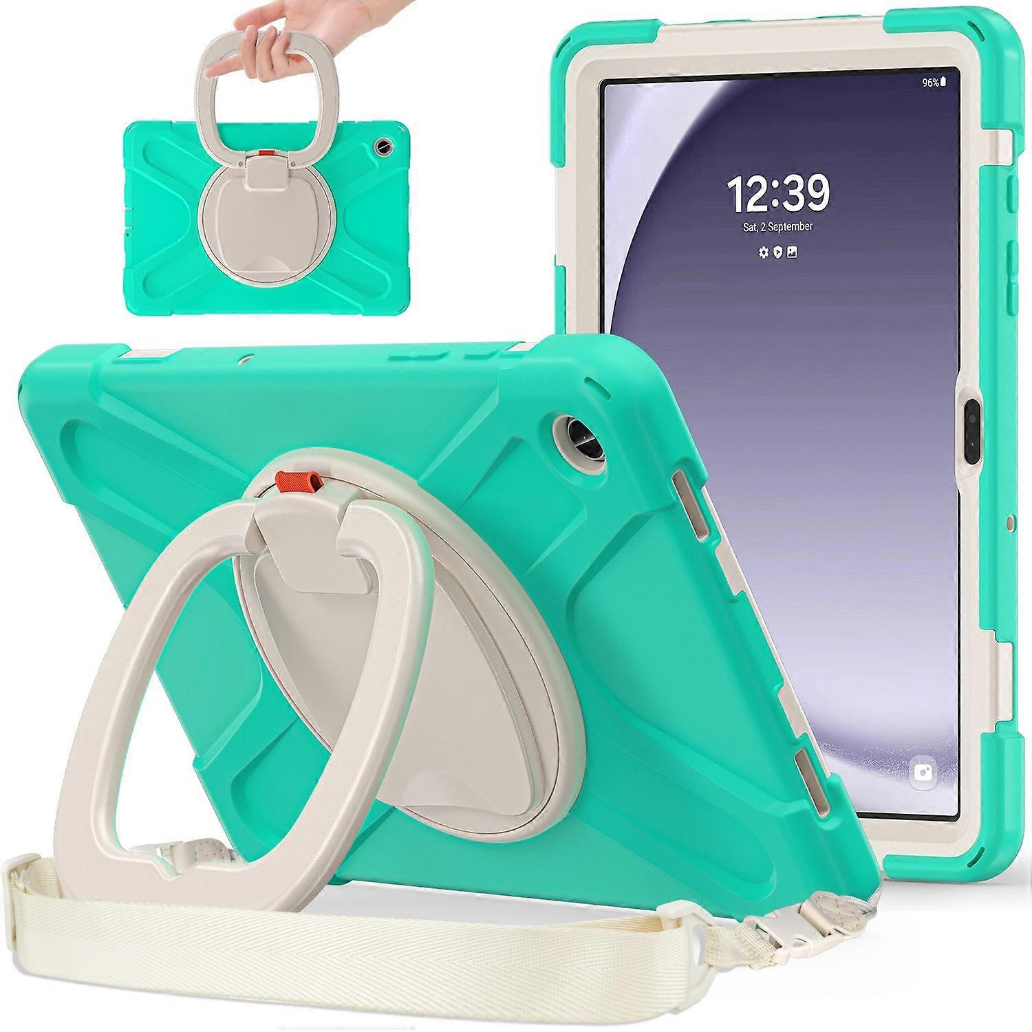 For Samsung Galaxy Tab A9+ Case Rotary Kickstand Anti-drop Tablet Cover with Shoulder Strap