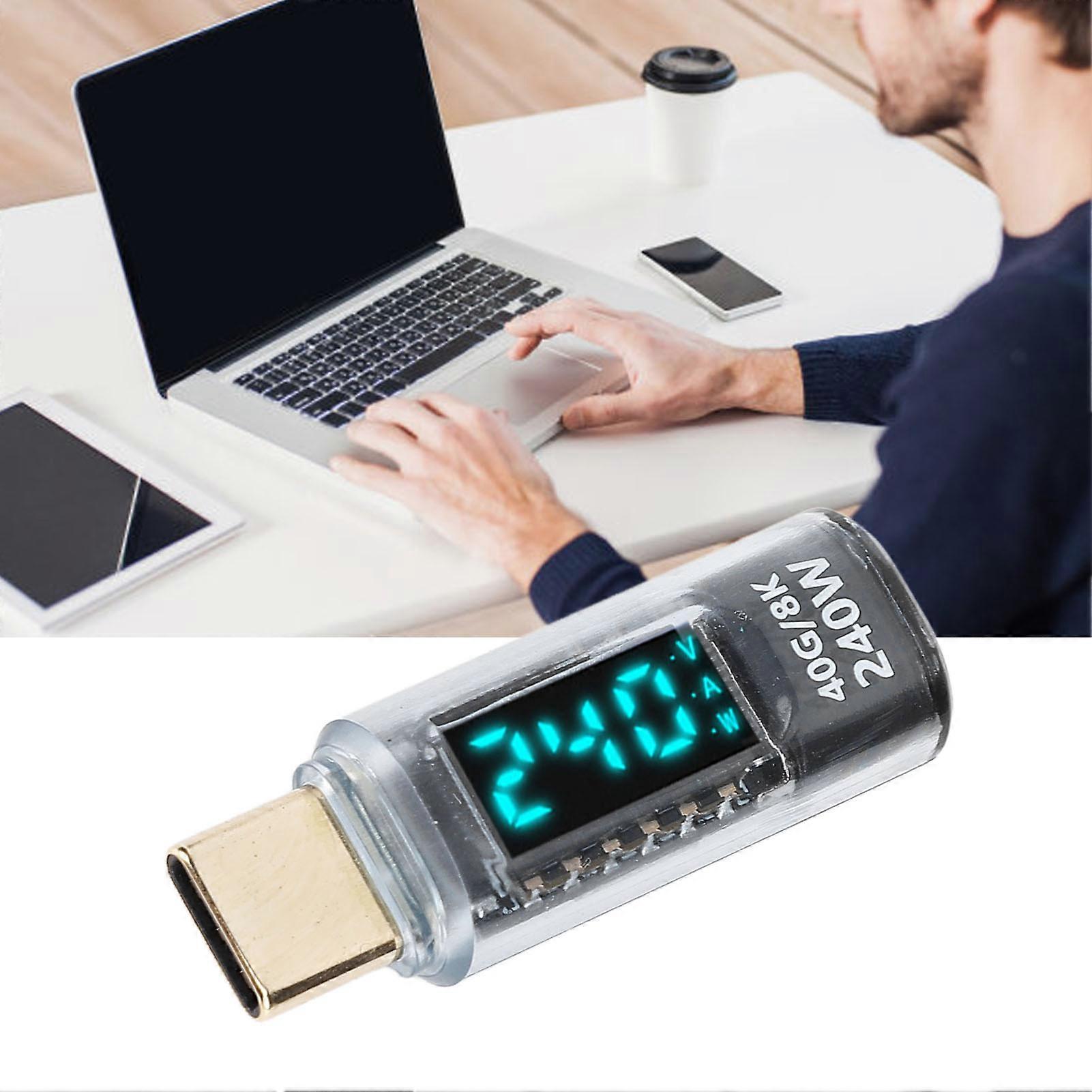 USB C Adapter Power Meter Tester PD 240W 8k 60Hz 40Gbps Transfer USB C Male to Female Extension Adapter with Digital Display 