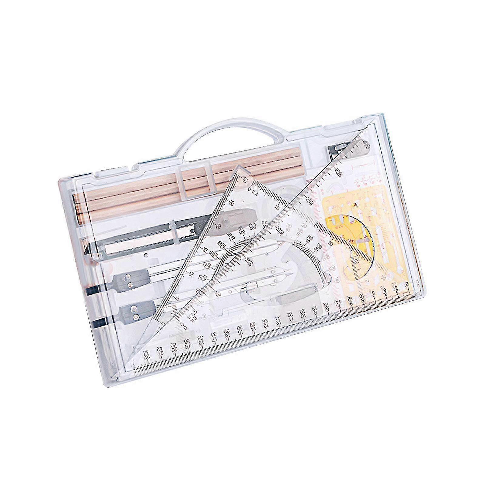 Precision Geometry Set with Architects Compass Ruler, Transparent Carrying Case, Versatile Drawing Template, Reusable and Lightweight Design