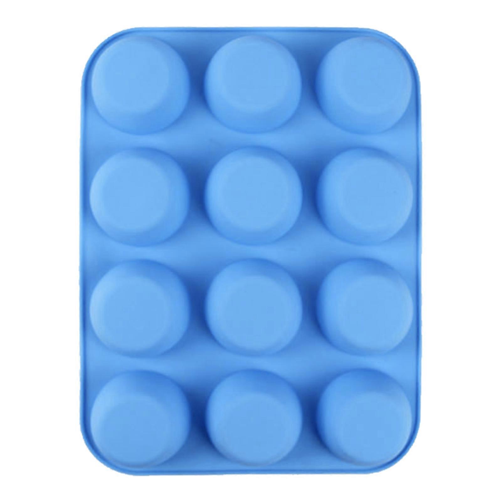 12 Cupcake Pan Soft Silicone Round Shape Easy Release Muffin Pan for Cupcake Muffin Gelatin Soap Candle ,Blue