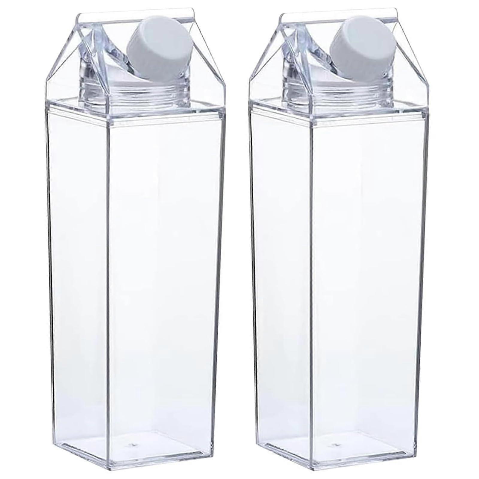 Milk Carton Water Bottle - 1000 ml Clear Reusable Bottles, Pack of 2, Perfect for Picnics, Camping, Milk, and Juice