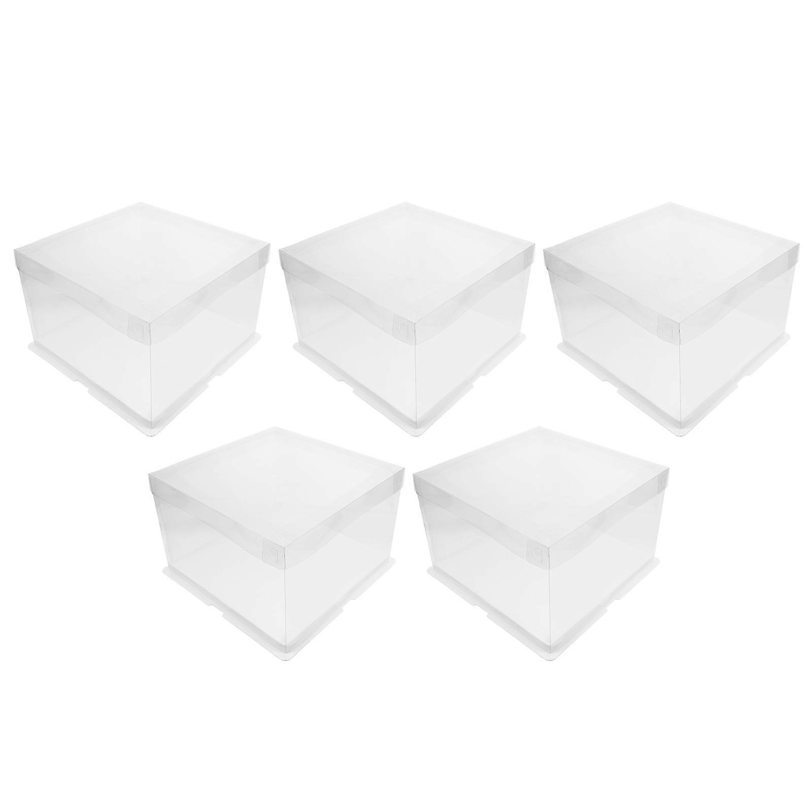 صندوق كيك شفاف علب تغليف كعكة بلاستيكية تخزين متعدد الاستخدامات للاستخدام المنزلي والمحلات التجارية شكل مربع أنيق 26x26x18 سم 5 عبوات