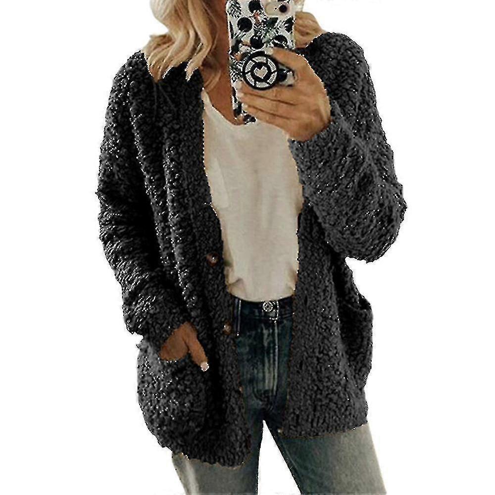 מעיל נשים רך חם קרדיגן פליז צמר צמרות ז'קט פלפי בתוספת גודל