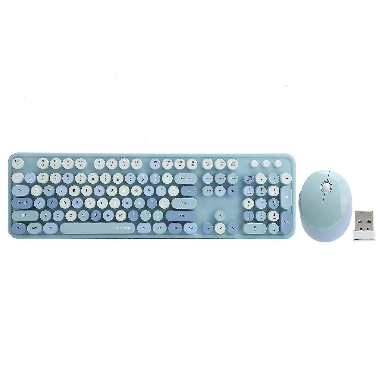Wireless Keyboard and Mouse Set, USB Key, Ergonomic and Mechanical, Compatible with Windows XP/7/8/10, Blue