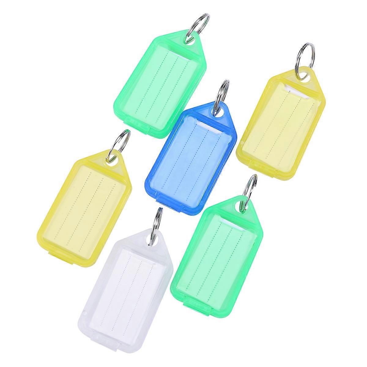 Key Chain Label Tag Metal Ring Colorful Plastic Key Fobs Luggage ID Name Rectangle Design 20Pcs