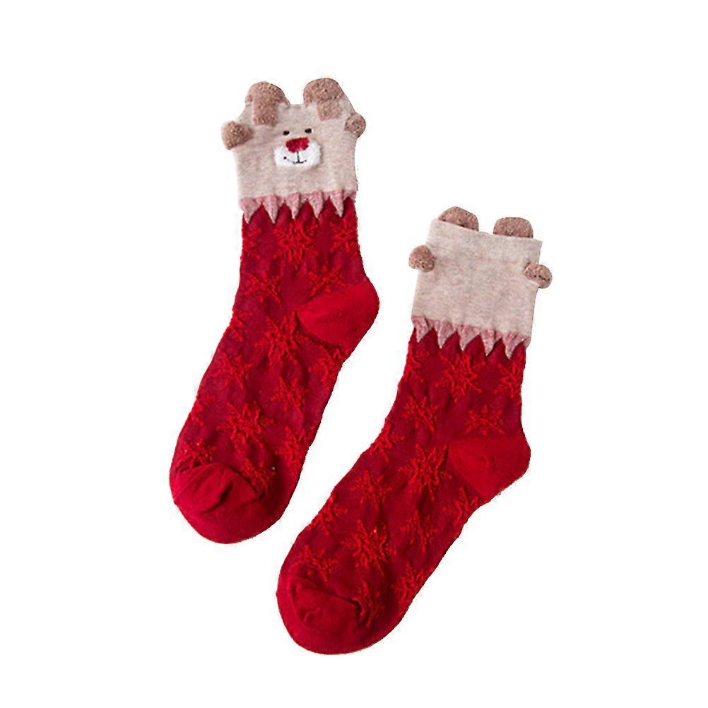 New Year's Red Socks Fuzzy Warm Socks for Girls 1Pair