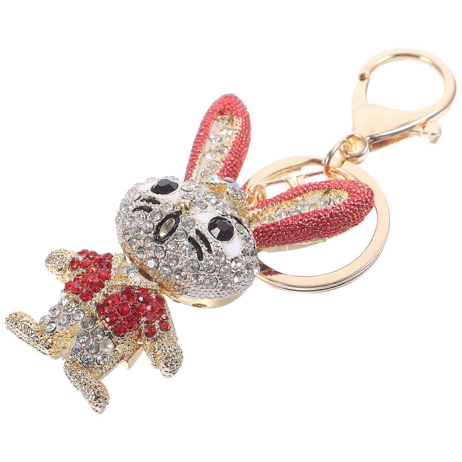 Cute Bunny Rabbit Keychain Charm Metal Pendant for Car Key Chain Red 1Pcs
